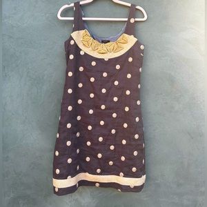 Tocca dress size 4. Brown with beige polka dots, round neck, 100% linen